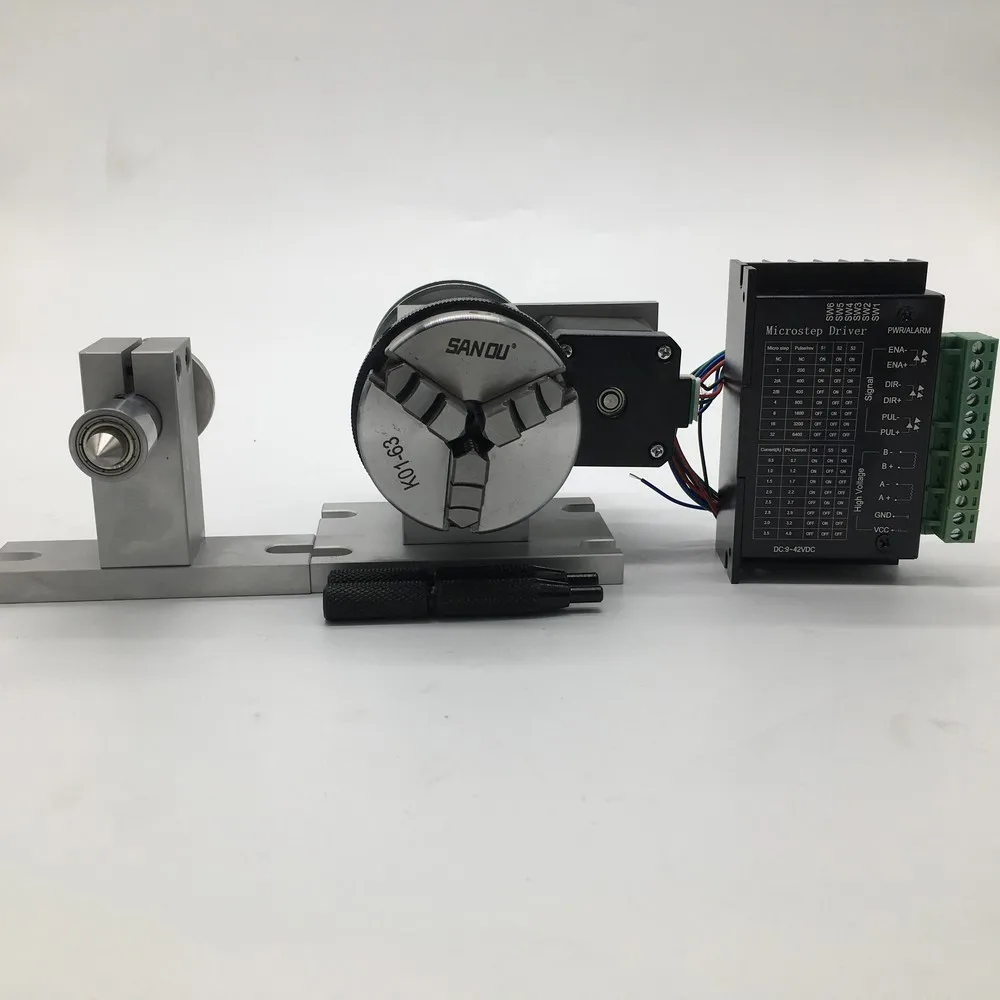 4 Axis Rotation A Axis 4th Rotary 3 Jaws Sanou K01-63 2.5" 63mm Chuck & Driver &MT2 Tailstock Kits for Router Woodworking CNC
4 Axis Rotation A Axis 4th Rotary 3 Jaws Sanou K01-63 2.5" 63mm Chuck & Driver &MT2 Tailstock Kits for Router Woodworking CNC