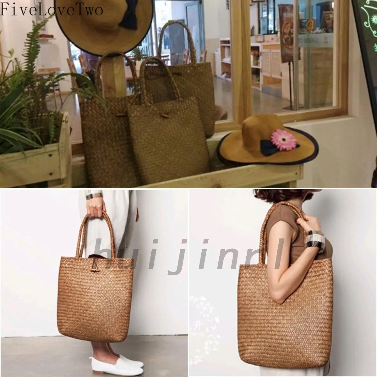 FiveLoveTwo Handmade Totebags Women Casual Straw Woven Beach Tote Summer Shoulder Bag Handbag
FiveLoveTwo Handmade Totebags Women Casual Straw Woven Beach Tote Summer Shoulder Bag Handbag