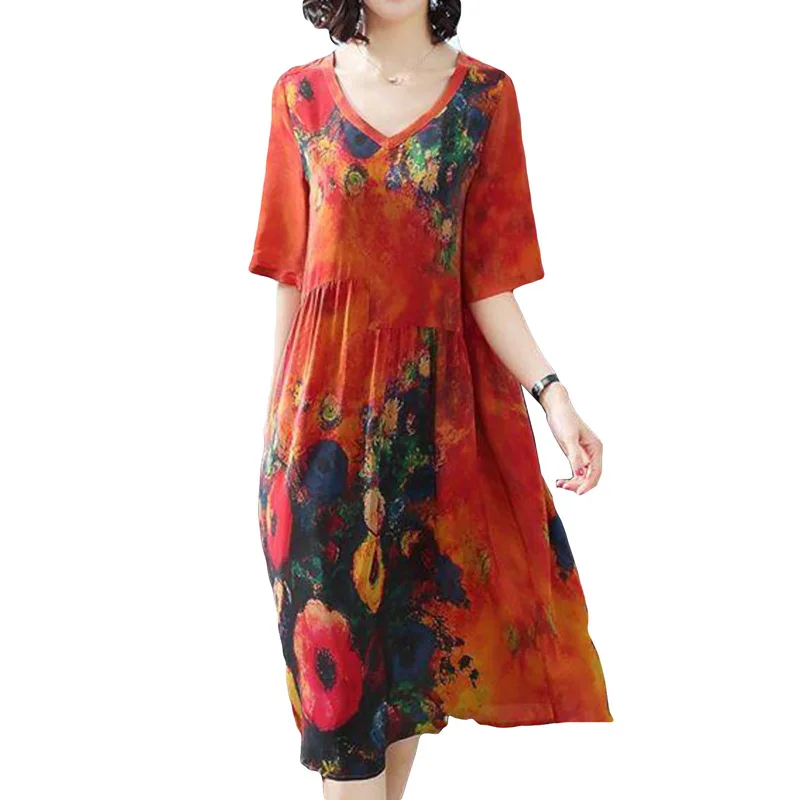 2019 New Summer Print Women Dresses Summer Casual Loose Plus Size Silk Dresses V-Neck Vintage Elegant Female Dresses LJ2266
2019 New Summer Print Women Dresses Summer Casual Loose Plus Size Silk Dresses V-Neck Vintage Elegant Female Dresses LJ2266