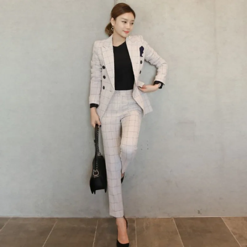 Office suits for women Suit female Spring and Autumn Fashion Slim Plaid Business Uniform Jacket + Pants Two-Piece Set
Office suits for women Suit female Spring and Autumn Fashion Slim Plaid Business Uniform Jacket + Pants Two-Piece Set