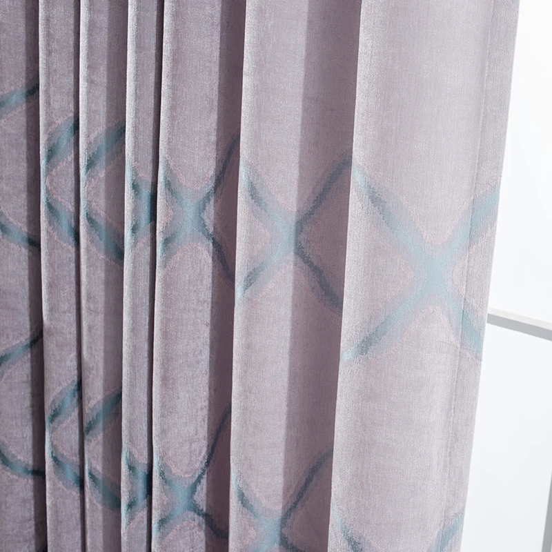 

Custom curtain Nordic modern Thicken Jacquard Chenille pink geometry livingroom bedroom window blackout curtain yarn tulle M518