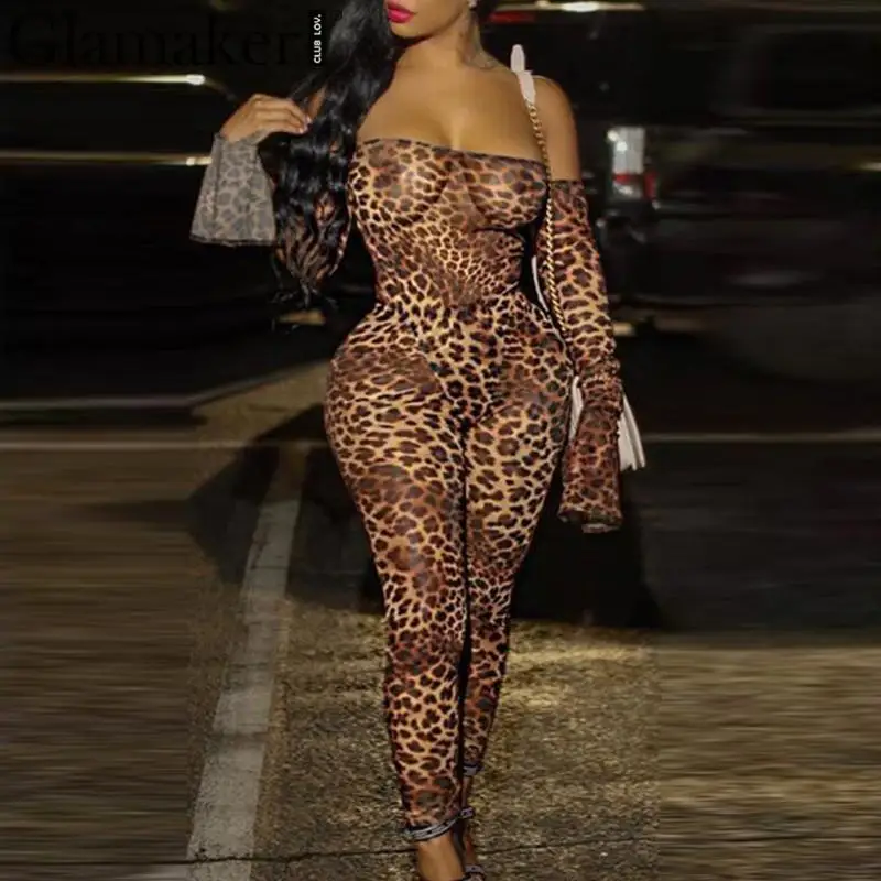 Glamaker Sexy leopard long sleeve jumpsuit Women transparent off shoulder jumpsuit romper Female summer bodycon playsuit overall
Glamaker Sexy leopard long sleeve jumpsuit Women transparent off shoulder jumpsuit romper Female summer bodycon playsuit overall