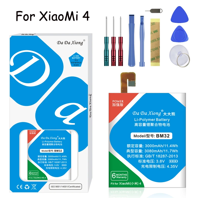 Original Da Da Xiong Lithium Polymer Battery BM32 For Xiaomi 4 M4 Mi4 3080mAh Mobile Phone Replacement Battery + Free Tools
Original Da Da Xiong Lithium Polymer Battery BM32 For Xiaomi 4 M4 Mi4 3080mAh Mobile Phone Replacement Battery + Free Tools