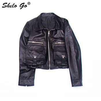 Leather Jacket Womens Autumn Fashion sheepskin genuine Leather Jacket lape front pocket zipper black long sleeve coat
Leather Jacket Womens Autumn Fashion sheepskin genuine Leather Jacket lape front pocket zipper black long sleeve coat