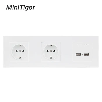 

Minitiger Wall PC Panel Double Socket 16A EU Electrical Outlet Dual USB Smart Charging Port 5V 2A Output