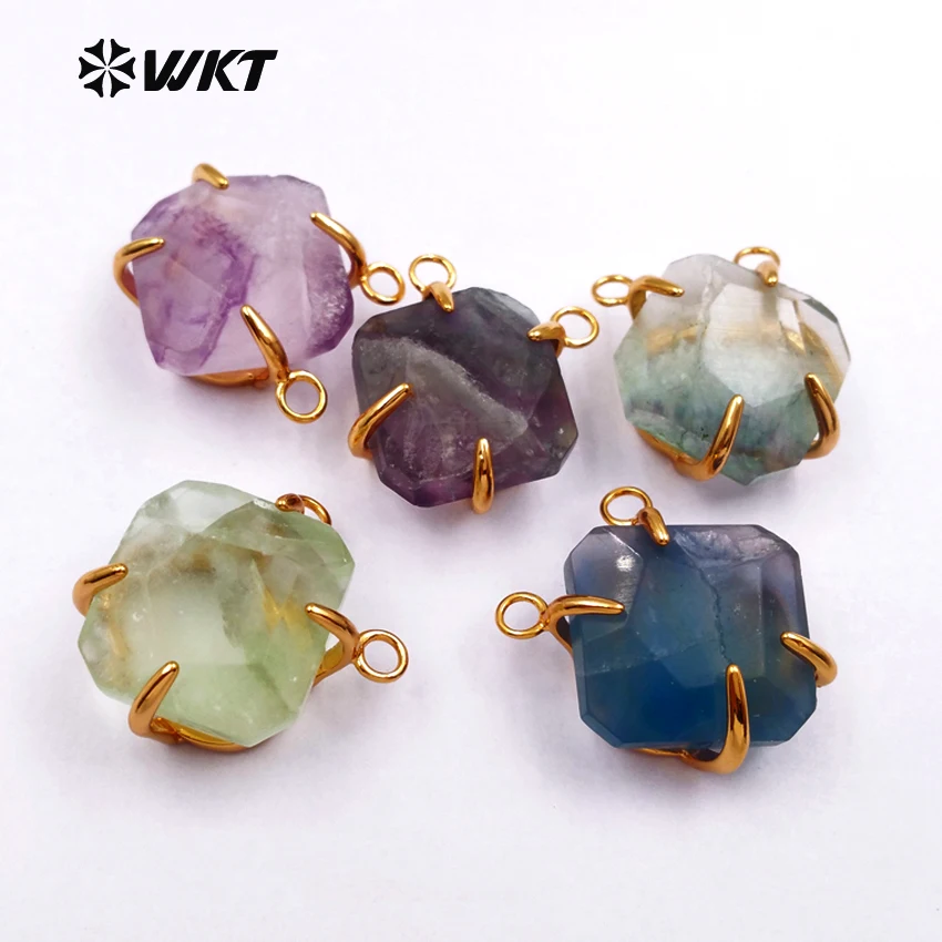 WT-P259 New! Amazing raw rainbow fluorite pendant with prong settings multi color optional, brass gold color stone pendants
WT-P259 New! Amazing raw rainbow fluorite pendant with prong settings multi color optional, brass gold color stone pendants