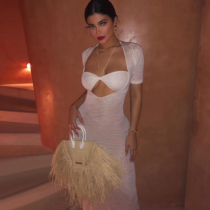 Sexy White Long Maxi Dress women see Through Short Sleeve solid dress Halter V Neck Beach Casual Summer Bodycon Dresses
Sexy White Long Maxi Dress women see Through Short Sleeve solid dress Halter V Neck Beach Casual Summer Bodycon Dresses