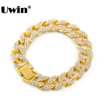 

Gold Fully Iced Out Hip Hop CZ Bracelet Mens Miami Cuban bracelet Men's Luxury Simulated Bling Rhinestones Fashion Bangles