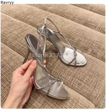 Silver woman's sandal narrow band crystal decor thin heel female party dress shoes high heels summer fashion open toe stiletto
Silver woman's sandal narrow band crystal decor thin heel female party dress shoes high heels summer fashion open toe stiletto