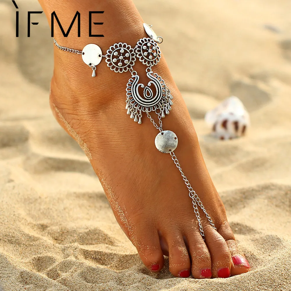 

IF ME Vintage Bohemian Coin Tassel Beach Anklets For Women Barefoot Beach Sandals Anklet Cheville Foot Jewellery For Women Gift