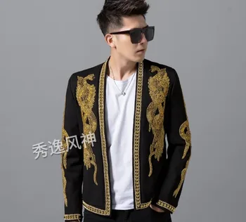 Great fashion Men's handsome suit Korean style small coat court wind handmade gold beaded collar embroidered jacket men costumes
Great fashion Men's handsome suit Korean style small coat court wind handmade gold beaded collar embroidered jacket men costumes