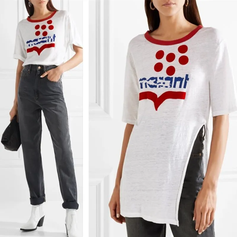 100% Linen 2019 New Women White T-shirt Short Sleeve O Neck Letter Flocking Side Split Fashion Summer T Shirt
100% Linen 2019 New Women White T-shirt Short Sleeve O Neck Letter Flocking Side Split Fashion Summer T Shirt