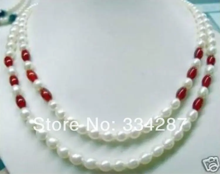 Beautiful! 7-8mm White pearl ruby bead necklace 2 rows
Beautiful! 7-8mm White pearl ruby bead necklace 2 rows