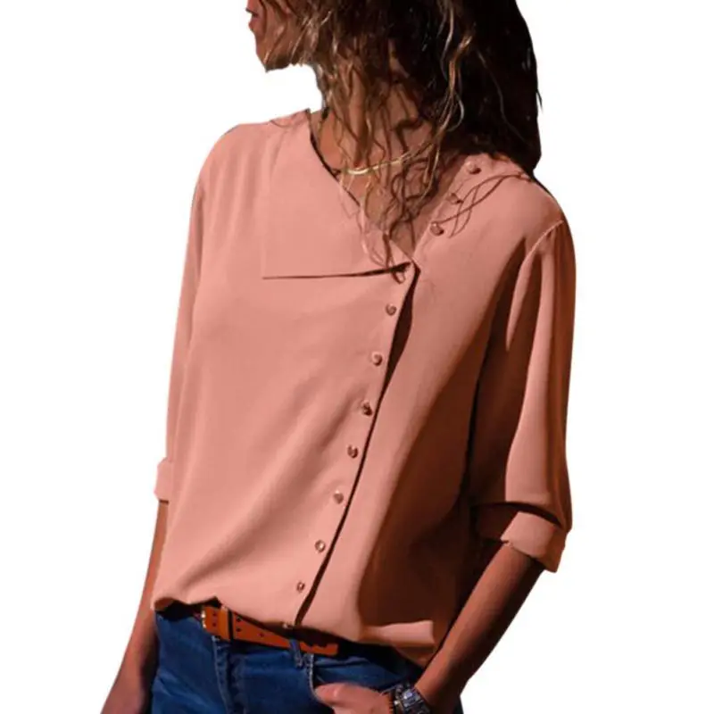 Casual Button Solid Chiffon Tops Women Irregular Oblique Collar Long Sleeve Blouse Shirt
Casual Button Solid Chiffon Tops Women Irregular Oblique Collar Long Sleeve Blouse Shirt
