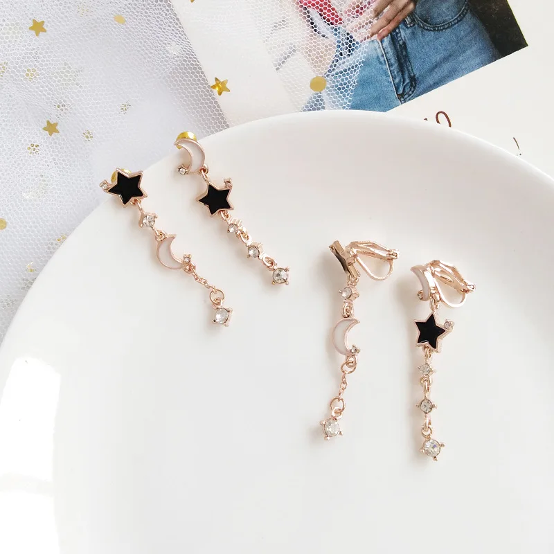 Black Star Moon Asymmetric Rhinestone Earrings with Clips Daily Shiny Charm Earrings Bulgaria Jewelry for Women
Black Star Moon Asymmetric Rhinestone Earrings with Clips Daily Shiny Charm Earrings Bulgaria Jewelry for Women