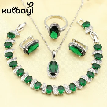 XUTAAYI Lovely Green Created Emerald 4PCS Jewelry Set Sterling Silver Earrings Ring Necklace Pendant Bracelet Made In China 
XUTAAYI Lovely Green Created Emerald 4PCS Jewelry Set Sterling Silver Earrings Ring Necklace Pendant Bracelet Made In China
