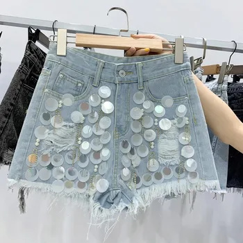2019 Summer Women Tassel Sequins Denim Shorts Fashion High Waist Burr Pockets Hole Short Jeans Casual Wide Leg Shorts
2019 Summer Women Tassel Sequins Denim Shorts Fashion High Waist Burr Pockets Hole Short Jeans Casual Wide Leg Shorts