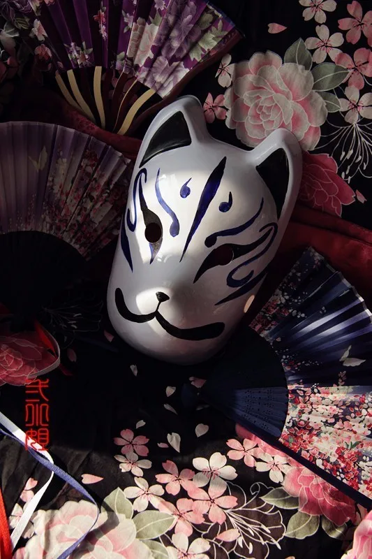 New Hand-Painted Full Face Japanese Fox Mask Kitsune Cosplay PVC Masquerade Collection Noh Party halloween mask | Тематическая