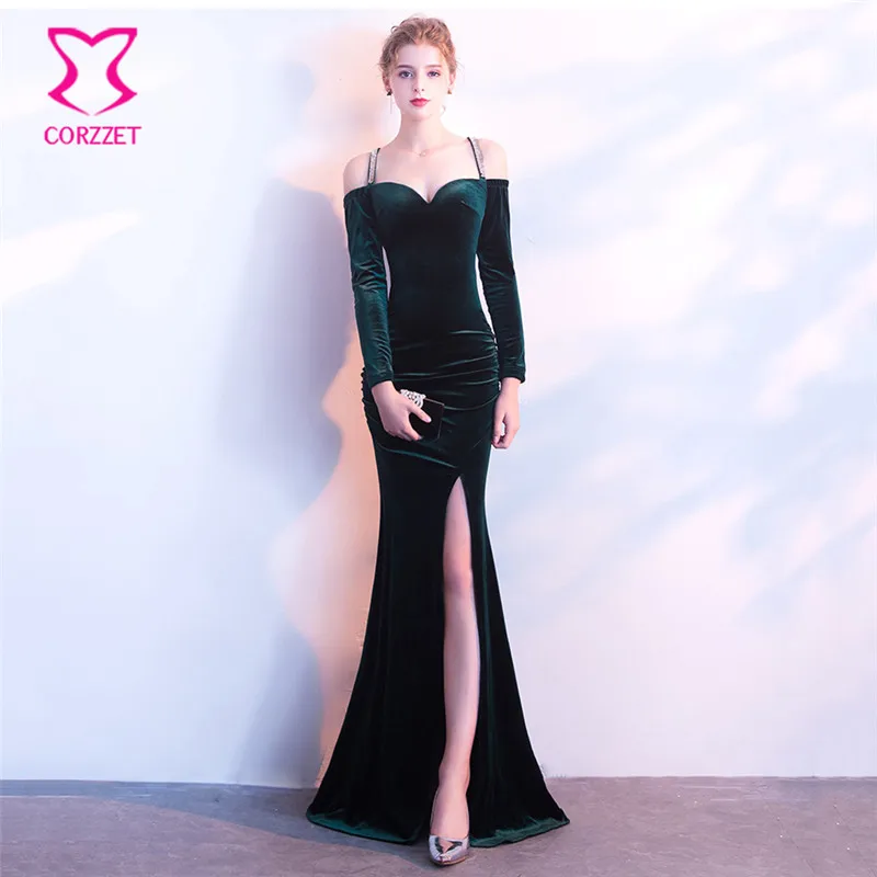 Corzzet Long Sleeve Green Velvet Off Shoulder Long Sexy Slipt Mermaid Night Club Dresses Deep V-Neck Formal Dress
Corzzet Long Sleeve Green Velvet Off Shoulder Long Sexy Slipt Mermaid Night Club Dresses Deep V-Neck Formal Dress