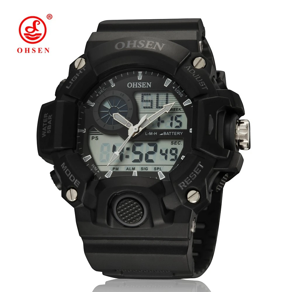 OHSEN Цифровые кварцевые мужские спортивные часы уличные черные модные для бега