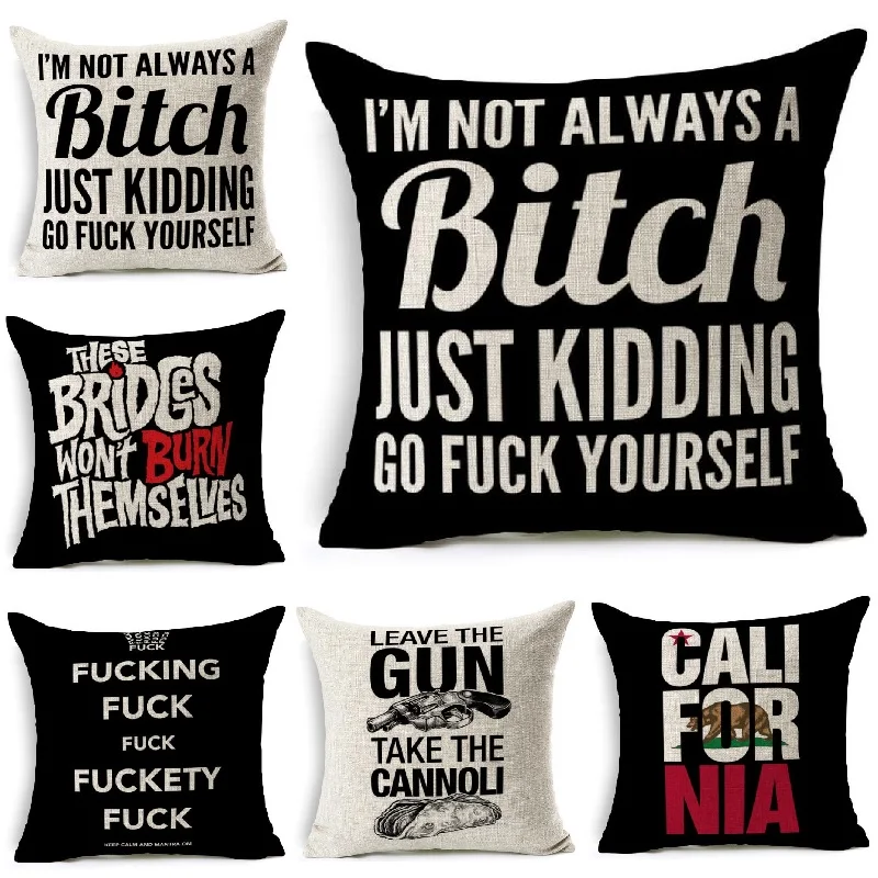Cushion Cover Funny Curse Text Printed Linen Cushion Case Throw Pillow Cover Home Decoration Car Sofa Decorative Pillowcase
Cushion Cover Funny Curse Text Printed Linen Cushion Case Throw Pillow Cover Home Decoration Car Sofa Decorative Pillowcase