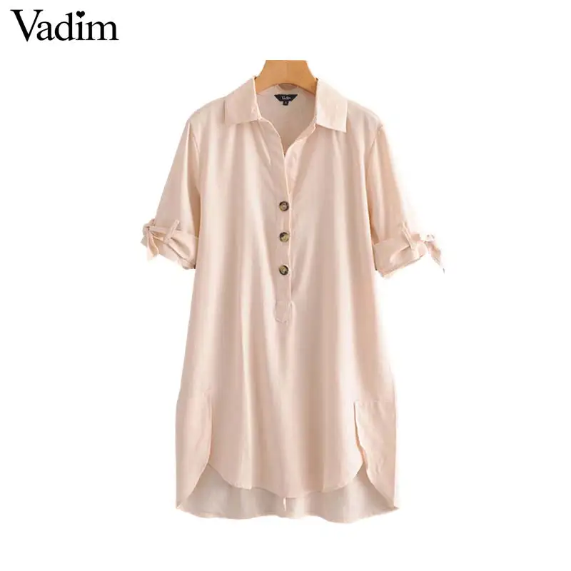 Vadim women pink straight midi dress short sleeve bow tie sleeve turn down collar female casual knee length dresses QB420
Vadim women pink straight midi dress short sleeve bow tie sleeve turn down collar female casual knee length dresses QB420