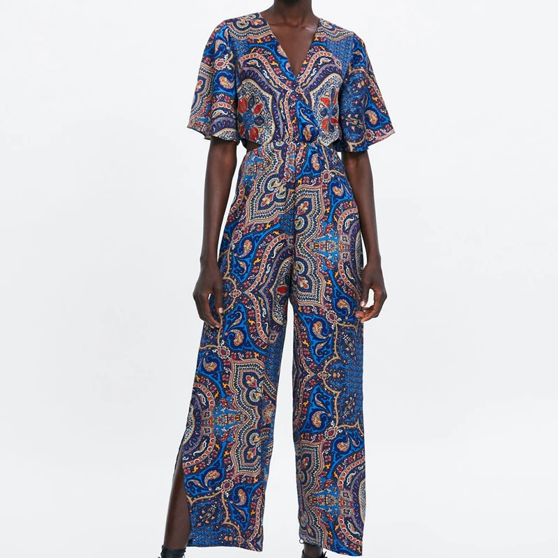 Pattern Printed Long Jumpsuits Womens Deep V Collar Summer Romper Women Split At The Waist Short Sleeve Jumpsuit Female EI20
Pattern Printed Long Jumpsuits Womens Deep V Collar Summer Romper Women Split At The Waist Short Sleeve Jumpsuit Female EI20