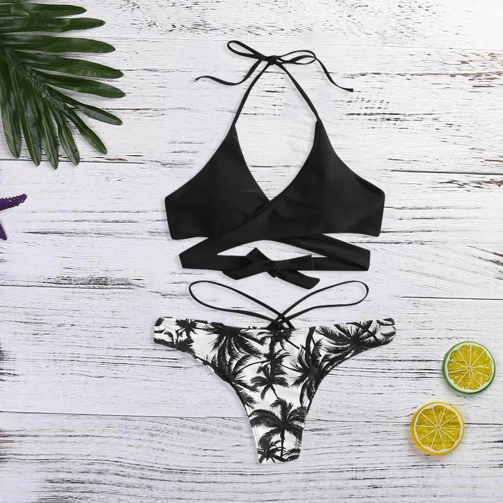 2019 Bikinis Swimwear Women Criss Cross Bandage Halter Bikini Set Swimsuit Tropical Leaf Print Biquini Swimming suit for Women
2019 Bikinis Swimwear Women Criss Cross Bandage Halter Bikini Set Swimsuit Tropical Leaf Print Biquini Swimming suit for Women