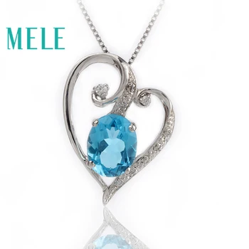 MELE Natural blue topaz silver pendant, oval 8mm*10mm, heart shape romantic and lovely, deep blue color
MELE Natural blue topaz silver pendant, oval 8mm*10mm, heart shape romantic and lovely, deep blue color