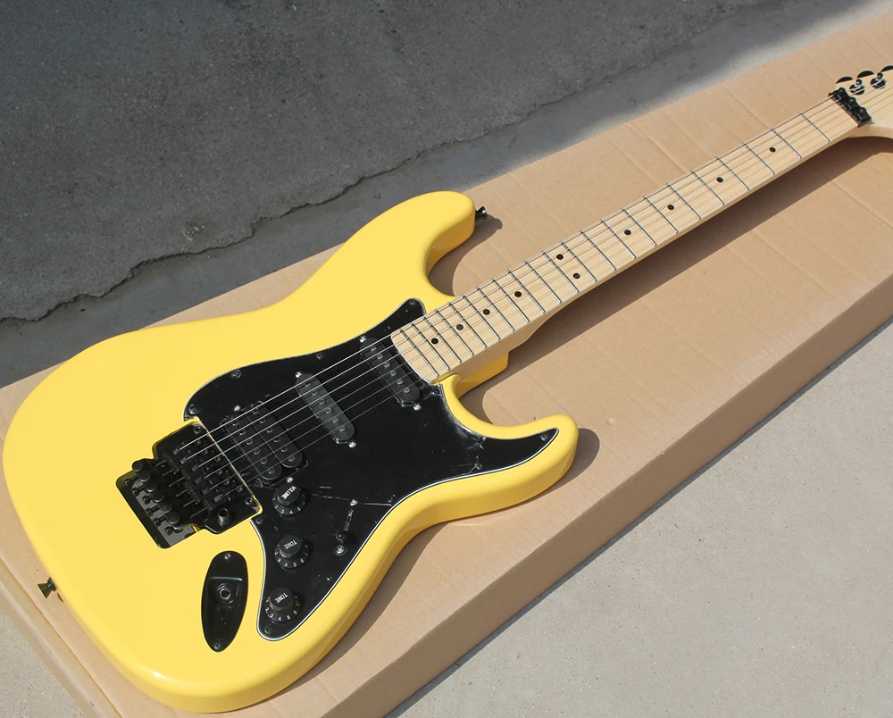 Factory Yellow Electric Guitar with Black Pickguard,SSH Pickups,Black Hardware,Double Rock,22 Frets,Can be Customized
Factory Yellow Electric Guitar with Black Pickguard,SSH Pickups,Black Hardware,Double Rock,22 Frets,Can be Customized