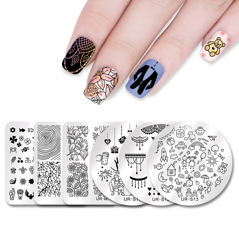 

UR SUGAR Nail Stamping Plate Celebration Father's Day Lace Flower Butterfly Manicure Stencils Nail Art Image Template Tool