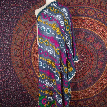 

India Nepal Style Hijab Scarf Georgette Hand-Embroidered Spring Summer Women Shawl Saree National Style Long Shawl Scarf