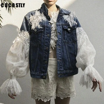 Flower Lace Patchwork Denim Jacket Women Lapel Collar Puff Sleeve Streetwear Denim Coat Female 2019 Fashion New
Flower Lace Patchwork Denim Jacket Women Lapel Collar Puff Sleeve Streetwear Denim Coat Female 2019 Fashion New