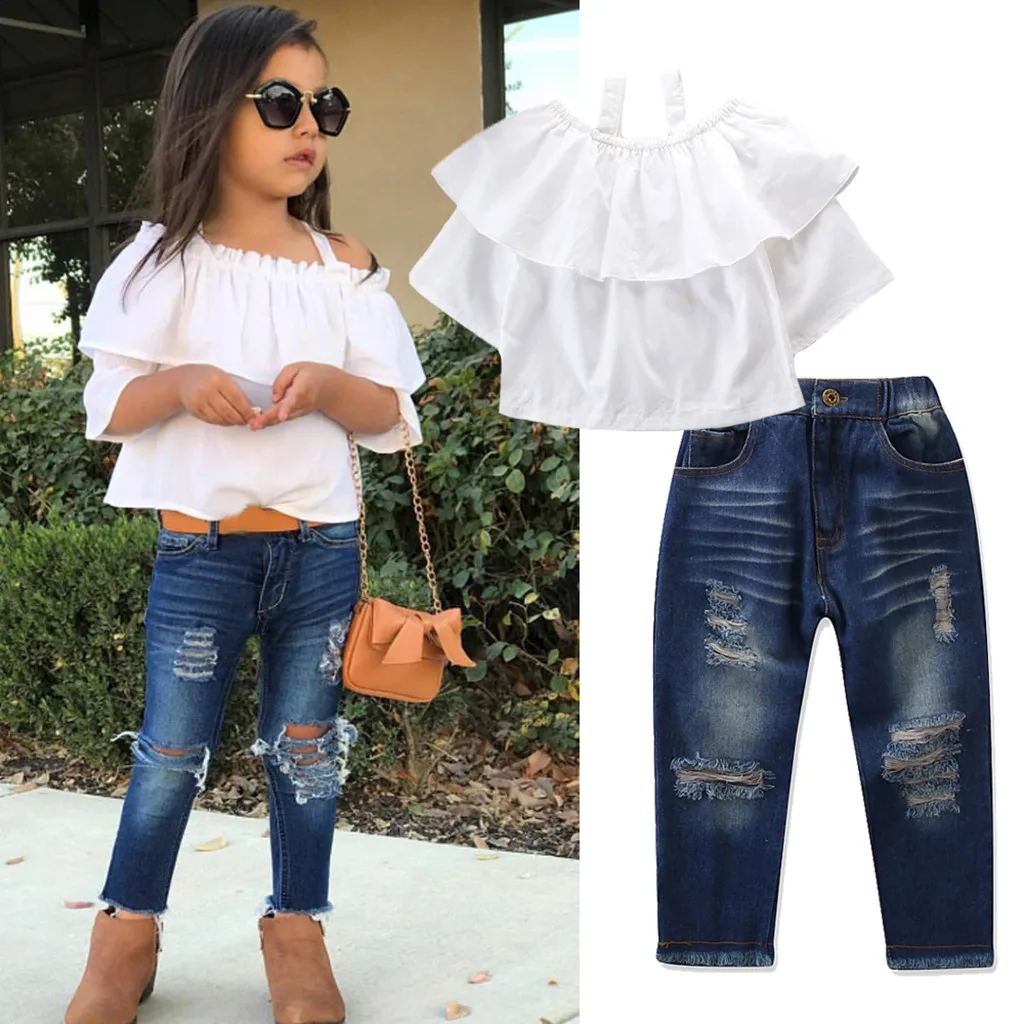 Toddler Kids Clothes Outfits Off Shoulder Girl Clothes T-shirt Tops+Denim Pants Jeans Set Children Clothes Ropa Para Nina
Toddler Kids Clothes Outfits Off Shoulder Girl Clothes T-shirt Tops+Denim Pants Jeans Set Children Clothes Ropa Para Nina