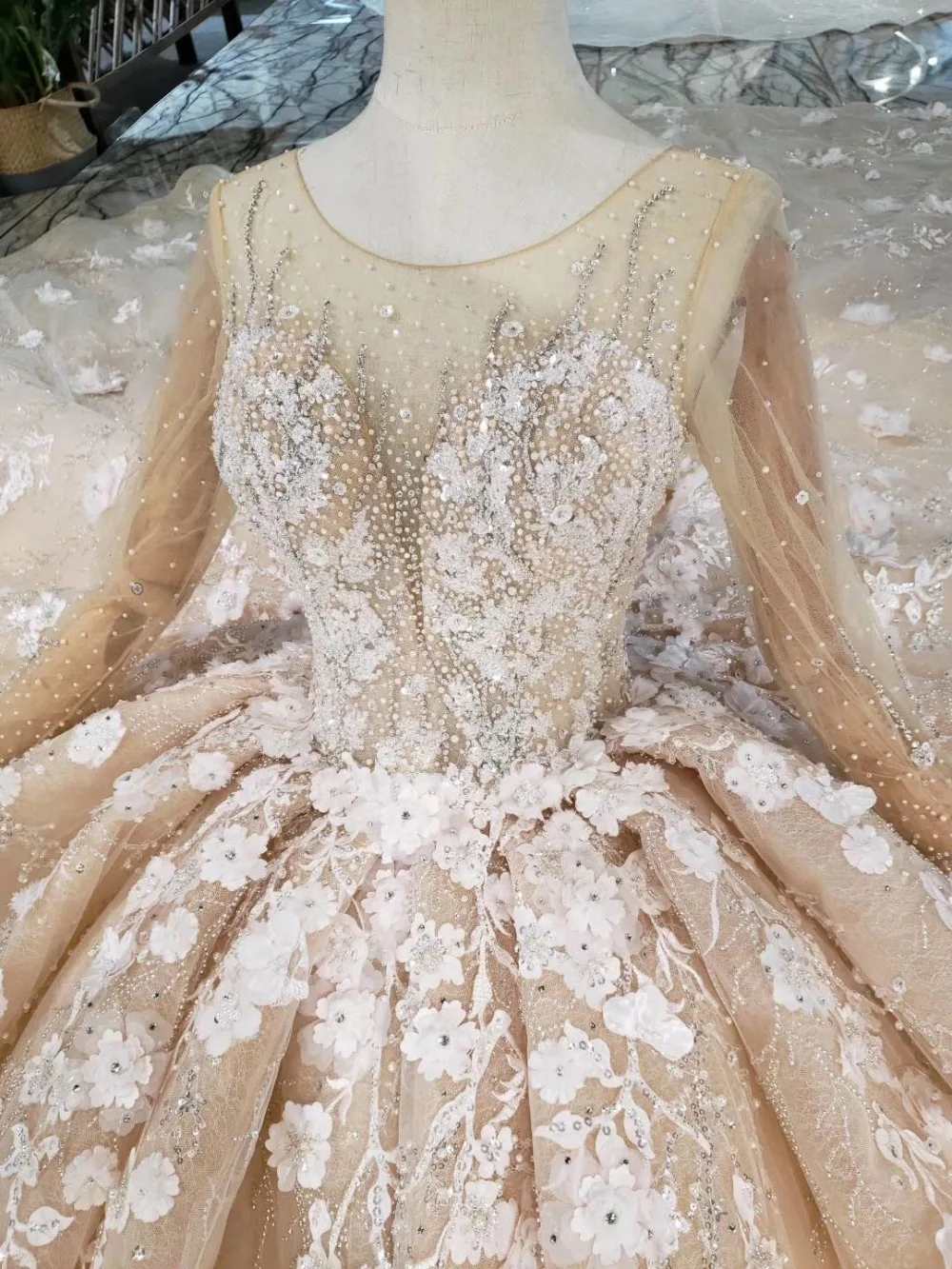 champagne luxury wedding dress