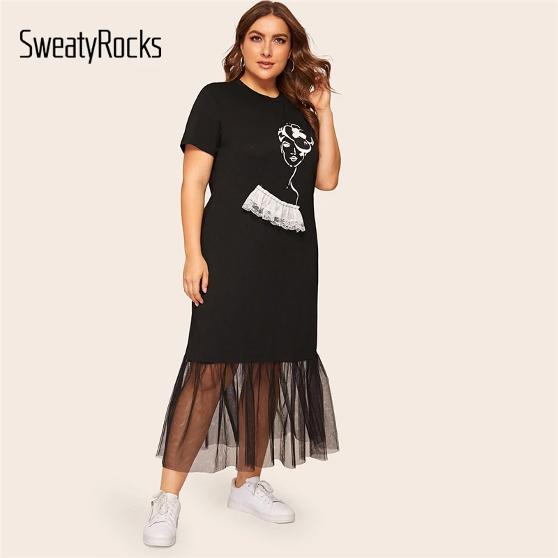 SweatyRocks Plus Contrast Mesh Figure Print Dress Female Tee Dresses 2019 Casual Drop Waist Women Summer Long Dress
SweatyRocks Plus Contrast Mesh Figure Print Dress Female Tee Dresses 2019 Casual Drop Waist Women Summer Long Dress