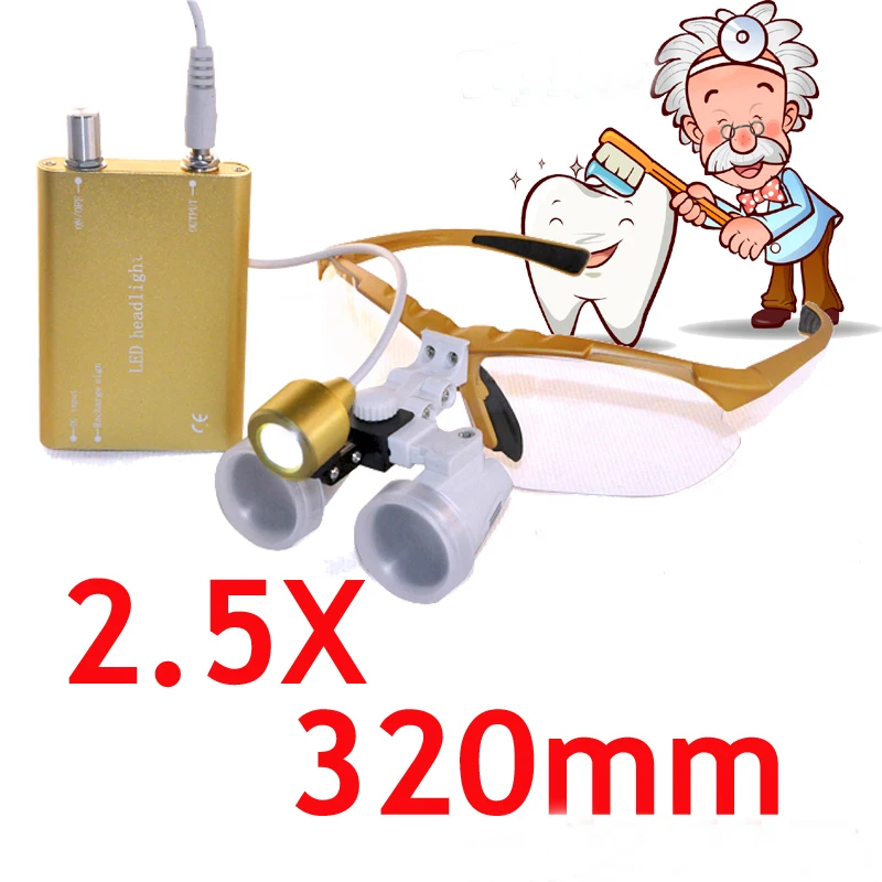 Professional Surgical magnifier 2.5X320mm Binocular Dental Loupe Optical Glass + Portable LED Head Light Lamp
Professional Surgical magnifier 2.5X320mm Binocular Dental Loupe Optical Glass + Portable LED Head Light Lamp