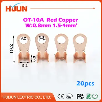 

20pcs/lot OT-10A 5.2mm Dia Red Copper Circular Splice Crimp Terminal Wire Naked Connector for 1.5-4 Square Cable Free Shipping