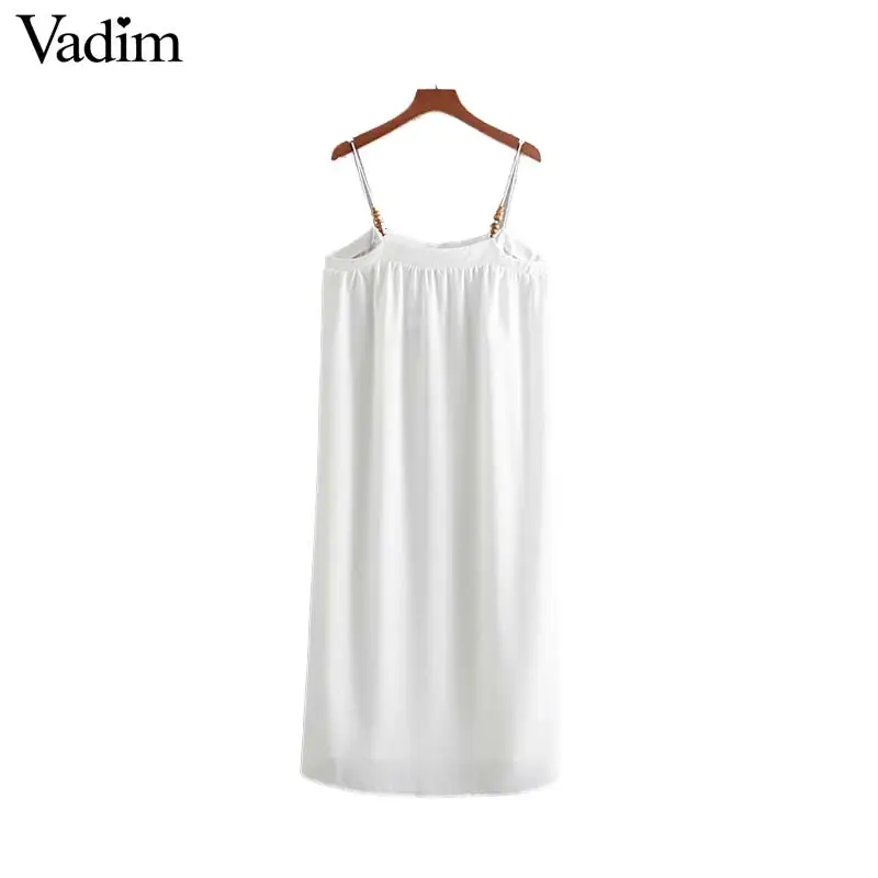 Vadim women chic solid white backless midi dress sleeveless spaghetti straps beading decorate Minimalist style dresses QC293
Vadim women chic solid white backless midi dress sleeveless spaghetti straps beading decorate Minimalist style dresses QC293