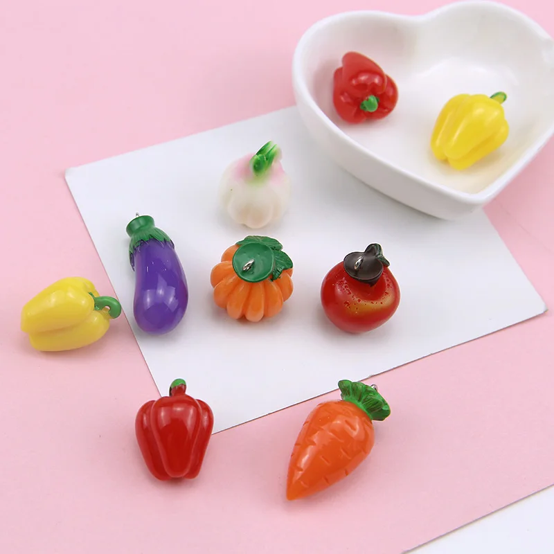 

New arrived 40pcs/lot vegetables style cartoon Eggplant,pepper,pumpkin,carrot shape resin beads diy jewelry keychain accessory