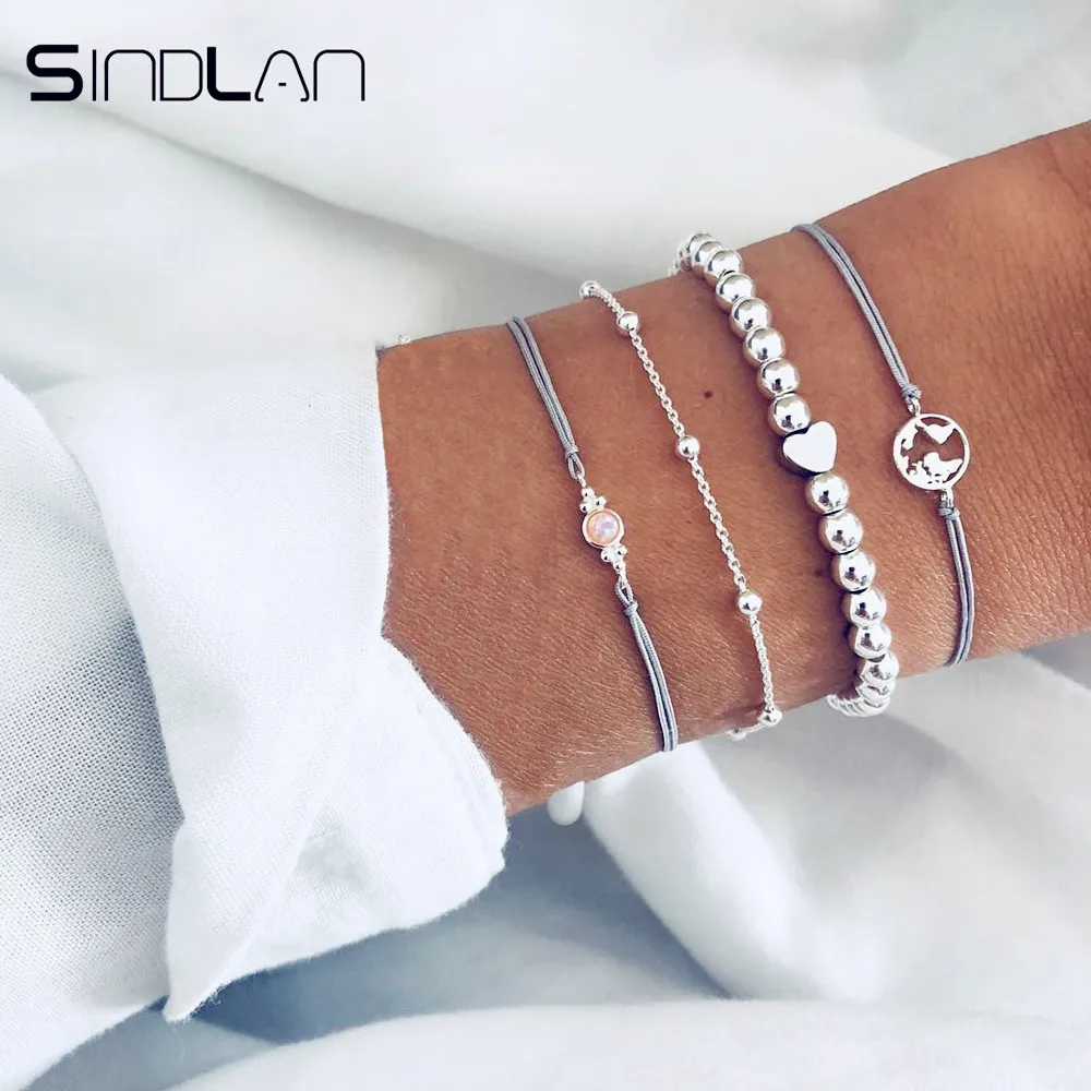 Sindlan 4PCs Silver Heart Beads Bracelets Set Femme Bangles Bracelets for Women Hollow Map Charm Bracelet Wrist Chain Jewelry
Sindlan 4PCs Silver Heart Beads Bracelets Set Femme Bangles Bracelets for Women Hollow Map Charm Bracelet Wrist Chain Jewelry