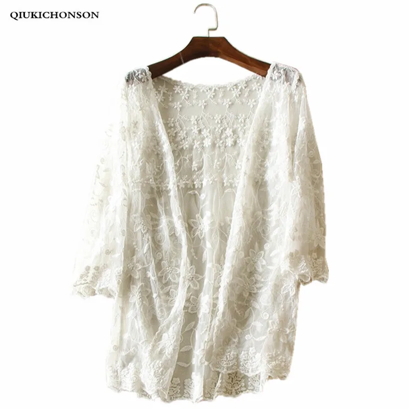 Floral Embroidery Lace Blouse Women Summer Sunproof Cardigan Sexy Transparent Lace Tops Ladies Bohemian Cute Bikini Cover Up
Floral Embroidery Lace Blouse Women Summer Sunproof Cardigan Sexy Transparent Lace Tops Ladies Bohemian Cute Bikini Cover Up
