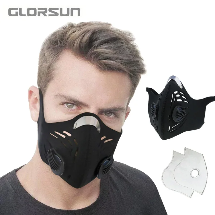 

GLORSUN Cycling Half Face Mask PM2.5 Filter Two Exhale Valves Ski Dustproof Anti Pollution Smog Face mask Sport Cover Shield