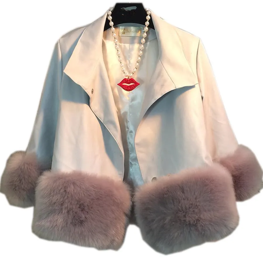 plus size 3XL! autumn winter pu leather patchwork thick coat women fox fur warm short | Женская одежда