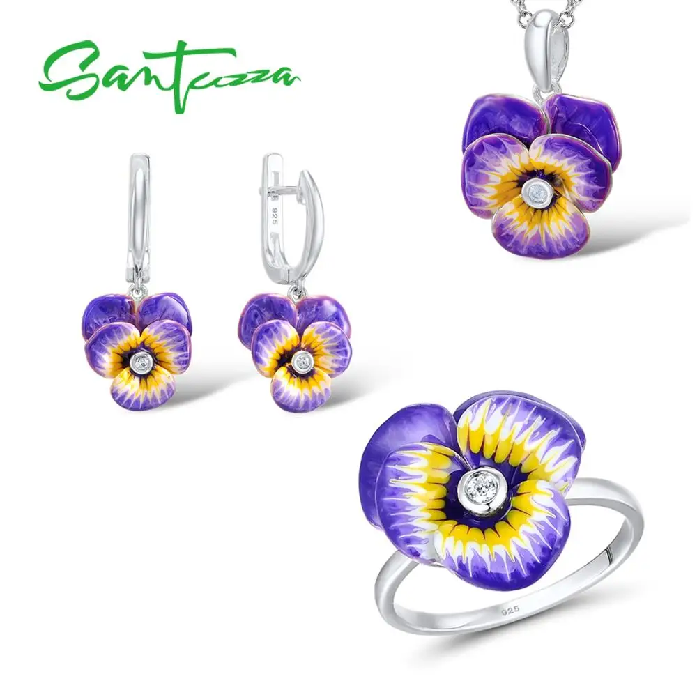 Santuzza Jewelry Set HANDMADE Enamel Purple Flower CZ Stone Ring Earrings Pendent Necklace 925 Sterling Silver Women Jewelry Set
Santuzza Jewelry Set HANDMADE Enamel Purple Flower CZ Stone Ring Earrings Pendent Necklace 925 Sterling Silver Women Jewelry Set