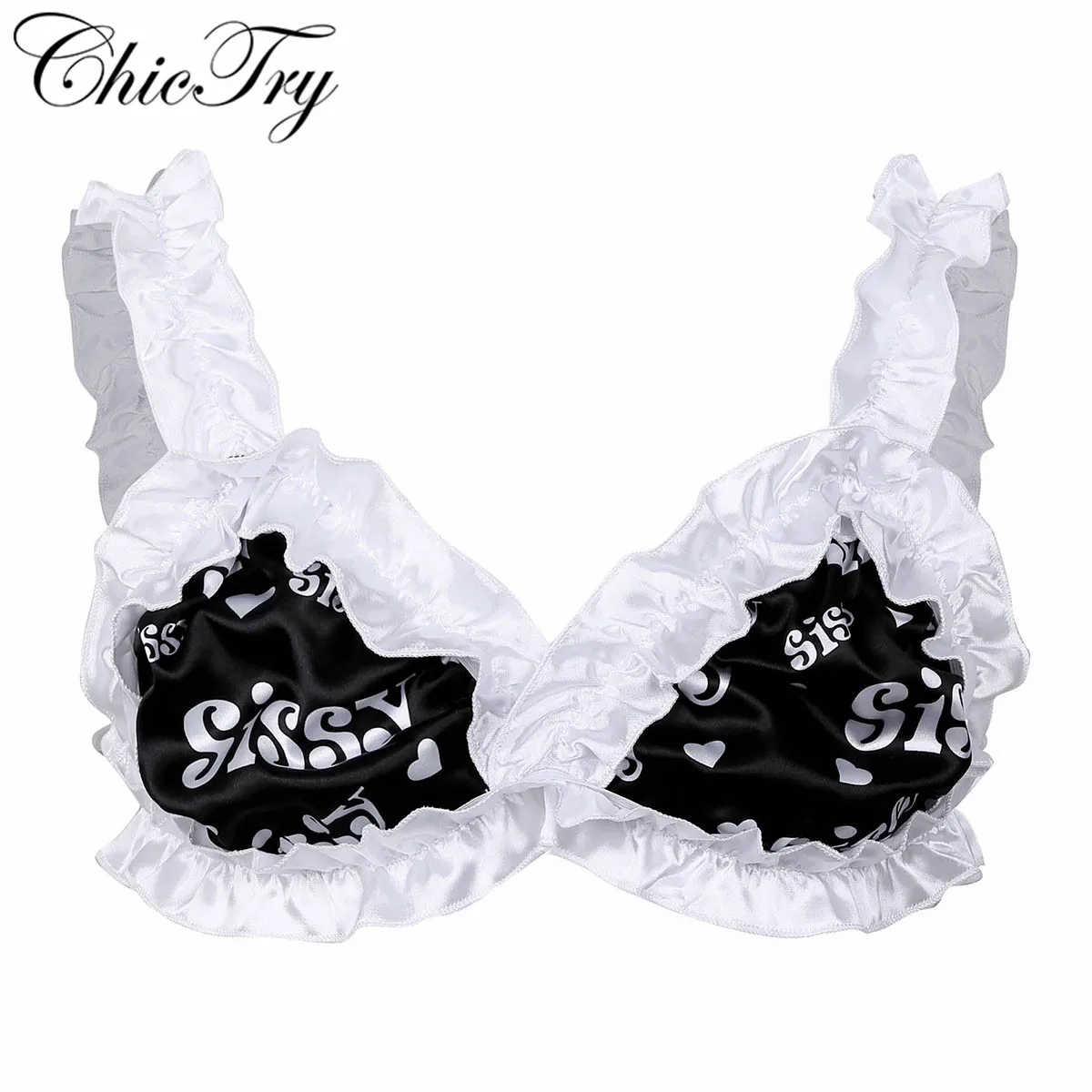 Sexy Mens Male Sissy Lingerie Smooth Soft Letter Printed Frilly Ruffled Elastic Wide Shoulder Straps Wire-free Unlined Bra Top
Sexy Mens Male Sissy Lingerie Smooth Soft Letter Printed Frilly Ruffled Elastic Wide Shoulder Straps Wire-free Unlined Bra Top