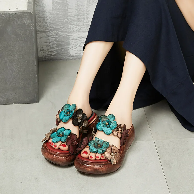 Women Leather Slippers Flower 6 Cm High Heels Wedge Slippers Summer Shoes Women Retro Genuine Leather Handmade Women Slippers
Women Leather Slippers Flower 6 Cm High Heels Wedge Slippers Summer Shoes Women Retro Genuine Leather Handmade Women Slippers