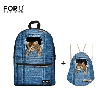 FORUDESIGNS Denim Cat Printing Girls Backpack Set Drawstring Bag Teenage Girls Boys Backpacks Notebook Daily Travel Bags Mochila
FORUDESIGNS Denim Cat Printing Girls Backpack Set Drawstring Bag Teenage Girls Boys Backpacks Notebook Daily Travel Bags Mochila