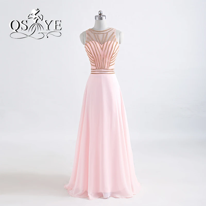 2017 New Arrival Pink Chiffon Long Prom Dresses with Sparkly Gold Beadings O-Neck Floor Length Formal Evening Party Gowns
2017 New Arrival Pink Chiffon Long Prom Dresses with Sparkly Gold Beadings O-Neck Floor Length Formal Evening Party Gowns