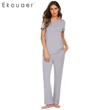 Ekouaer Women Pajamas Set Nighty Sleepwear Short Sleeve Tops Long Pants Suits Nightwear Pajama Sets Female Soft Homewear Clothes
Ekouaer Women Pajamas Set Nighty Sleepwear Short Sleeve Tops Long Pants Suits Nightwear Pajama Sets Female Soft Homewear Clothes